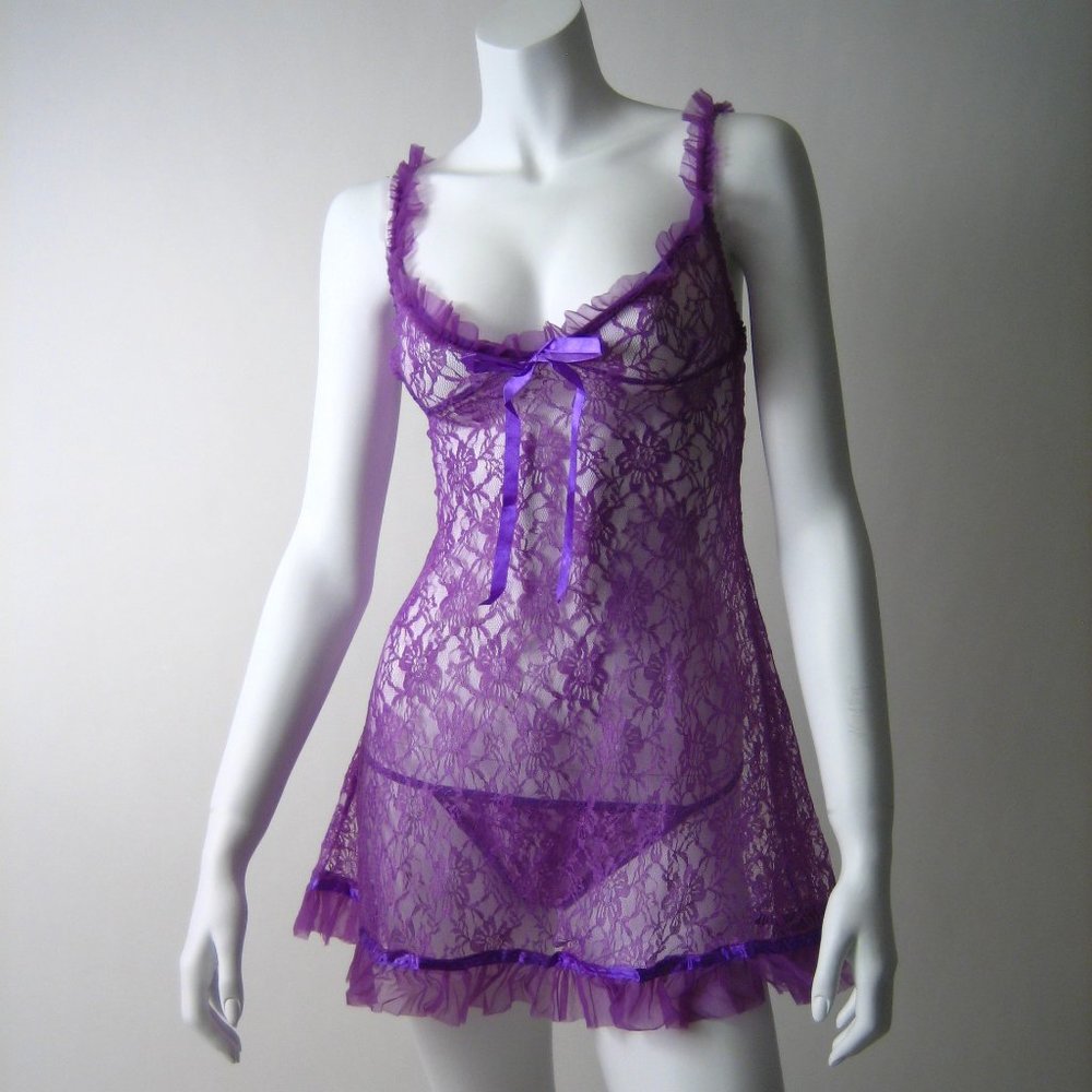 New RED SEDUCTION purple lace mini dress lingerie